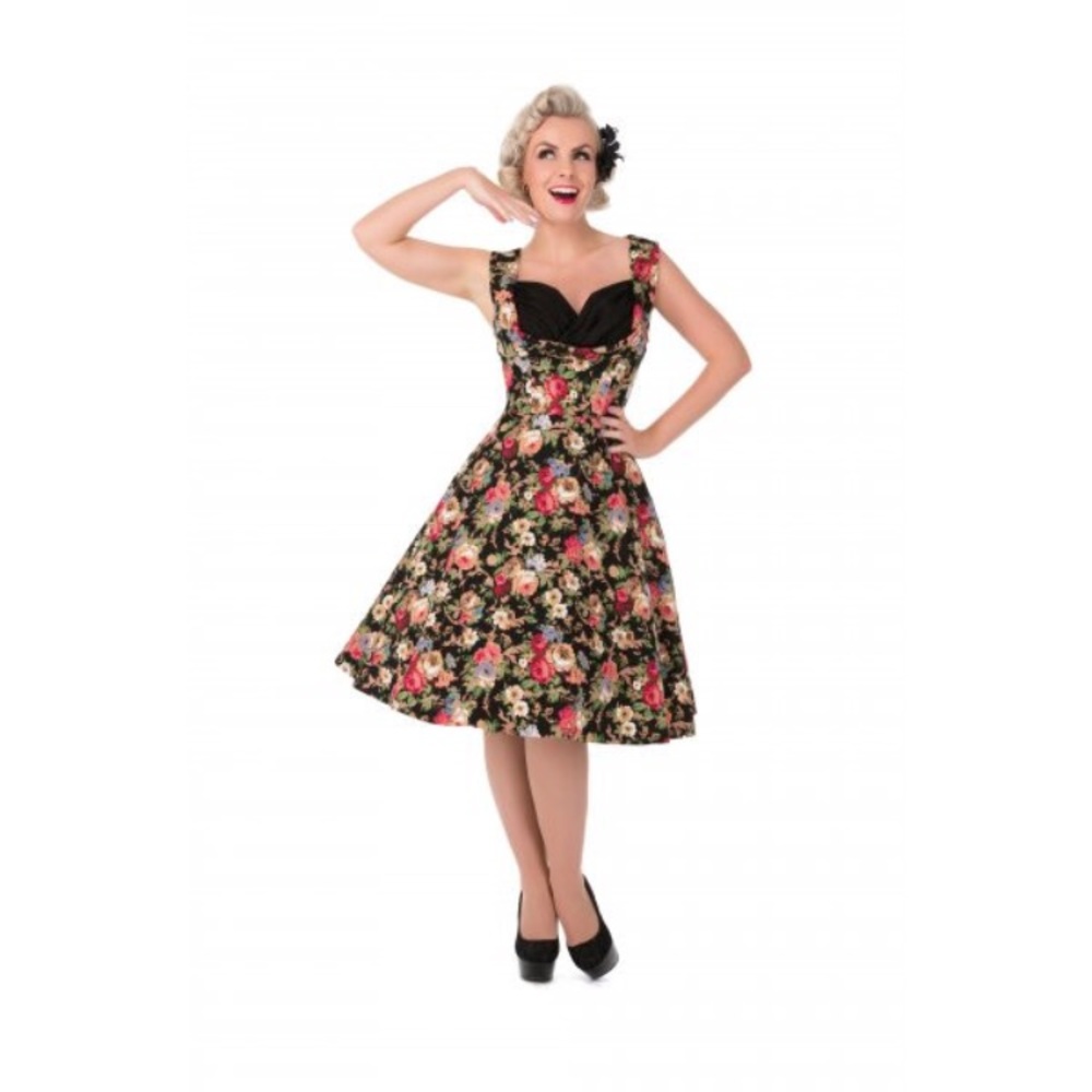 Ophelia Lindy Bop Rockabilly Blk Floral Dress